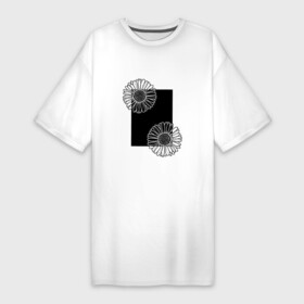 Платье-футболка хлопок с принтом Ромашки с черным прямоугольником в Новосибирске,  |  | весна | геометрия | лето | линии | ромашки | силуэт | флора | цветы | черное