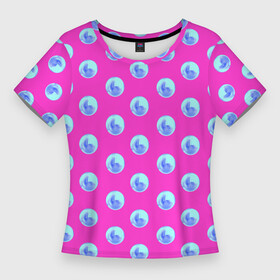 Женская футболка 3D Slim с принтом Бирюзовый горох 3д на розом фоне в Новосибирске,  |  | 3д | бирюзовый | в тренде | геометрия | горошек | модный | розовый | симметрия | сфера | шар