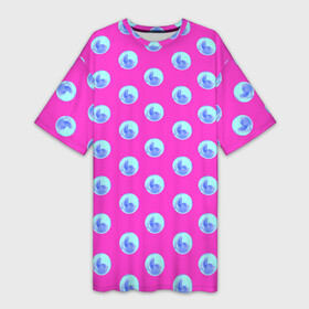 Платье-футболка 3D с принтом Бирюзовый горох 3д на розом фоне в Новосибирске,  |  | 3д | бирюзовый | в тренде | геометрия | горошек | модный | розовый | симметрия | сфера | шар