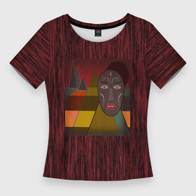 Женская футболка 3D Slim с принтом Африканская маска African mask ethnic illustration в Новосибирске,  |  | Тематика изображения на принте: african | african mask | ethnic | африканский маска | маска | черно красный | этнический