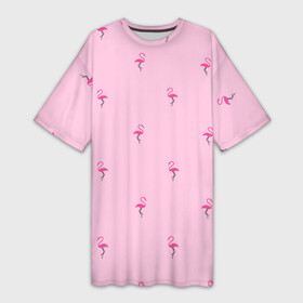 Платье-футболка 3D с принтом Фламинго на розовом фоне в Новосибирске,  |  | birds | delicate | flamingo | minimalism | minimalistic | nature | pattern | pink | seamless | summer | vacation | бесшовный | изящный | лето | минимализм | минималистичный | отпуск | паттерн | природа | птицы | розовый | фламинго