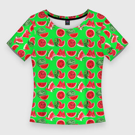 Женская футболка 3D Slim с принтом DELICIOUS WATERMELON в Новосибирске,  |  | арбуз | еда | зеленый | красный | лето | розовый | фрукты
