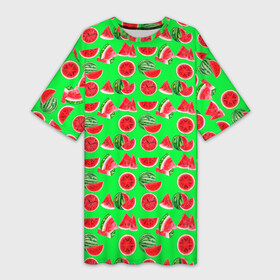 Платье-футболка 3D с принтом DELICIOUS WATERMELON в Новосибирске,  |  | арбуз | еда | зеленый | красный | лето | розовый | фрукты