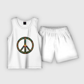 Детская пижама с шортами хлопок с принтом Pacific symbol в Новосибирске,  |  | Тематика изображения на принте: hippie | pacific | peace | world of peace | мир | мир во всем мире | мирный | мировой | птицы | сердце | хиппи | цветы