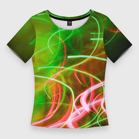Женская футболка 3D Slim с принтом Неоновые линии и фонари  Зелёный в Новосибирске,  |  | abstraction | art | artwork | colorful | colors | flas | graphics | lights | lines | neon | patterns | surrealism | waves | абстракция | арт | волны | графика | искусство | линии | неон | разноцветный | сюрреализм | узоры | фонари | цвета