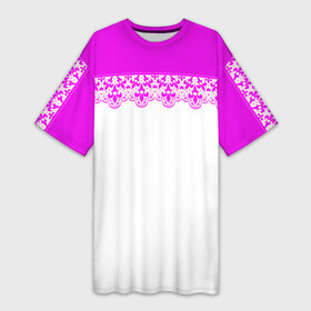 Платье-футболка 3D с принтом White and pink lace pattern в Новосибирске,  |  | Тематика изображения на принте: lace | lace pattern | white and pink | белый | кружевной узор | розовое кружево | розовый | розовый неон