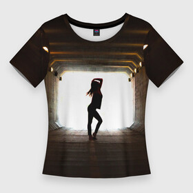 Женская футболка 3D Slim с принтом Свет в конце туннеля в Новосибирске,  |  | город | девушка | изгиб | мечта | модель | переход | путь | свет | сияние | тело | туннель | фигура | фотомодель