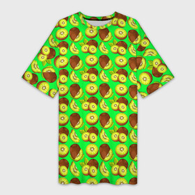 Платье-футболка 3D с принтом SLICED KIWI в Новосибирске,  |  | brown | delicious | exotic | fruit | green | kiwi | вкусный | зеленый | киви | коричневый | плод | экзотический