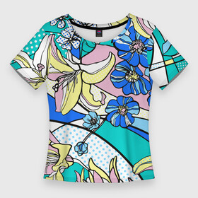 Женская футболка 3D Slim с принтом Яркие цветы в стиле поп арт в Новосибирске,  |  | art | composition | fashion | flowers | pop art | искусство | композиция | мода | поп арт | цветы