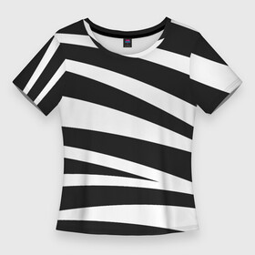 Женская футболка 3D Slim с принтом Зебра чёрные и белые полосы в Новосибирске,  |  | зебра | полосы | узор | чёрно белое | чёрное и белое