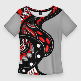 Женская футболка 3D Slim с принтом Красно чёрные дудлы в Новосибирске,  |  | абстракция | геометрический | геометрия | графический | дудлинг | дудлы | змеи | красно черный | ленты | узор | черви | червяки | черно белый
