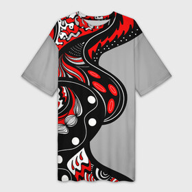 Платье-футболка 3D с принтом Красно чёрные дудлы в Новосибирске,  |  | абстракция | геометрический | геометрия | графический | дудлинг | дудлы | змеи | красно черный | ленты | узор | черви | червяки | черно белый