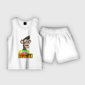 Детская пижама с шортами хлопок с принтом Ape coin i love NFT в Новосибирске,  |  | ape | ape coin | crypto | i love nft | nft | биткоин | биток | крипта | криптовалюта | нфт | обезьяна | обезьянка
