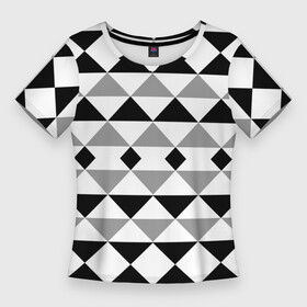 Женская футболка 3D Slim с принтом Черно белый геометрический узор треугольники в Новосибирске,  |  | geometric pattern | geometric shapes | геометрические фигуры | геометрический узор | треугольники | черно белый