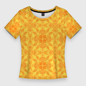 Женская футболка 3D Slim с принтом Желтый абстрактный летний орнамент в Новосибирске,  |  | summer pattern | yellow | yellow ornament | ажурный узор | желтый | орнамент