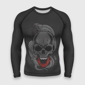 Мужской рашгард 3D с принтом ЧЕРЕП СО ЗМЕЁЙ в Новосибирске,  |  | art | background | gothic | skeleton | skull | snake | teeth | арт | готика | змея | зубы | скелет | фон | череп