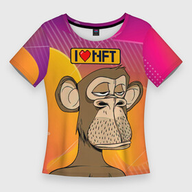 Женская футболка 3D Slim с принтом Ape coin i love NFT в Новосибирске,  |  | Тематика изображения на принте: ape | ape coin | crypto | i love nft | nft | биткоин | биток | крипта | криптовалюта | нфт | обезьяна | обезьянка