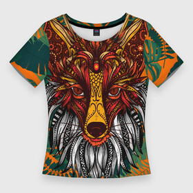 Женская футболка 3D Slim с принтом Рыжая Лиса африканский узор  Разноцветная лисичка в Новосибирске,  |  | afrika | cute | fox | mandala | pattern | арт с лисой | африка | зверь | лис | лиса арт | лисёнок | лисица | лисонька | милота | много цветов | мордочка лисы | паттерн | рисунок лисы | рыжий | тропики