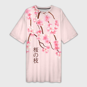 Платье-футболка 3D с принтом Ветка Нежной Сакуры в Новосибирске,  |  | Тематика изображения на принте: ветка сакуры | сакура | цветущая сакура | цветы | японская вишня