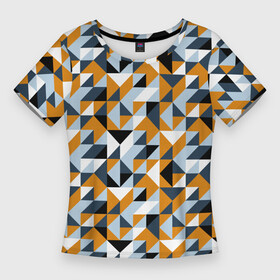 Женская футболка 3D Slim с принтом Полигональный геометрический узор в Новосибирске,  |  | abstract | black | blue | four color | geometric | gray | orange | polygonal | polygons | triangles | абстрактный | геометрический | классический | многоугольники | оранжевый | полигональный | простой | серый | синий | треугольники | черный