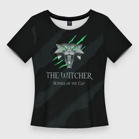 Женская футболка 3D Slim с принтом The Witcher School of the Cat в Новосибирске,  |  | school of the cat | the witcher | witcher | ведьмак | школа кота