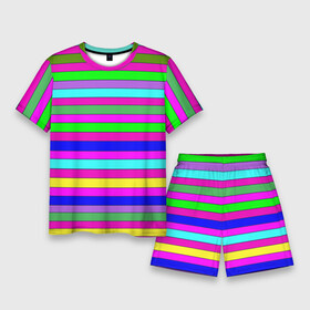Мужской костюм с шортами 3D с принтом Multicolored neon bright stripes в Новосибирске,  |  | bright stripes | multicolored | neon | stripes | неоновые полосы | полосатый узор | яркие полосы