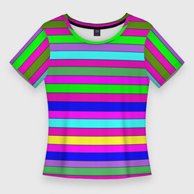 Женская футболка 3D Slim с принтом Multicolored neon bright stripes в Новосибирске,  |  | bright stripes | multicolored | neon | stripes | неоновые полосы | полосатый узор | яркие полосы