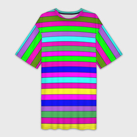 Платье-футболка 3D с принтом Multicolored neon bright stripes в Новосибирске,  |  | bright stripes | multicolored | neon | stripes | неоновые полосы | полосатый узор | яркие полосы