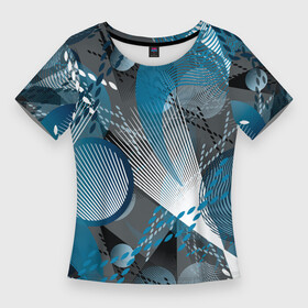 Женская футболка 3D Slim с принтом Серо синяя абстракция в Новосибирске,  |  | abstract | blue | circle | geometric | gray | gray turquoise | large print | retro | shapes | turquoise | urban | white | абстрактный | белый | бирюзовый | геометрический | городской | круги | крупный принт | линии | полосы | ретро | серо бирюзовый