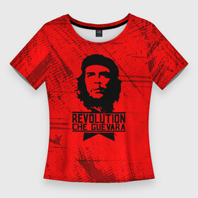 Женская футболка 3D Slim с принтом Че Гевара  на красном фоне в Новосибирске,  |  | anarchy | che | che guevara | comandante | hasta la victoria siempre | анархия | гевара | до победы всегда | историческая личность | комунист | куба | революция | социализм | фидель кастро | че | че гевара | эрнесто