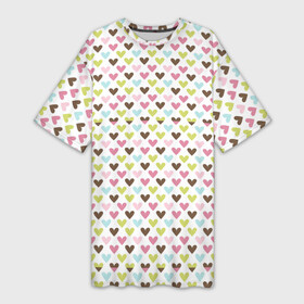 Платье-футболка 3D с принтом Разноцветные светлые сердечки в Новосибирске,  |  | абстрактные | абстракция | геометрия | классика | классические | нейтральные | спокойные | узор | узоры