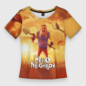 Женская футболка 3D Slim с принтом Hello Neighbor  Привет сосед  Сосед с лопатой в Новосибирске,  |  | Тематика изображения на принте: hello neighbor | видеоигра | игра | привет сосед | сосед | теодор питерсон