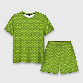 Мужской костюм с шортами 3D с принтом Зеленые светлые и темные волнистые полосы в Новосибирске,  |  | абстрактные | абстракция | геометрия | классика | классические | нейтральные | спокойные | узор | узоры