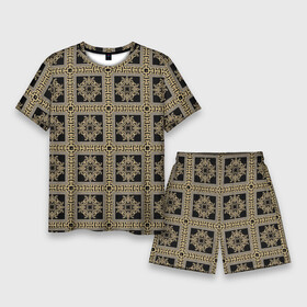 Мужской костюм с шортами 3D с принтом Классические узоры Золотые квадраты в Новосибирске,  |  | абстрактные | абстракция | геометрия | классика | классические | нейтральные | спокойные | узор | узоры