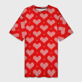 Платье-футболка 3D с принтом Вязаные Сердечки в Новосибирске,  |  | hearts | knitted | lace | red | white | белый | вязанные | красный | кружево | сердечки | сердца