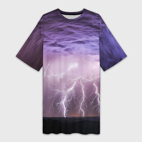 Платье-футболка 3D с принтом Гроза в ночном небе в Новосибирске,  |  | element | lightning | nature | storm | storm cloud | гроза | молния | природа | стихия | тучи