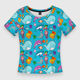Женская футболка 3D Slim с принтом SEA DIVING в Новосибирске,  |  | blue | diver | fish | m | ocean | snorkeling | water | whale | аквалангист | акула | вода | дайвер | дайвинг | животные | кит | море | морская жизнь | морская звезда | морской | морской конек | морской котик | океан | погружение