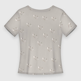 Женская футболка 3D Slim с принтом Серебряные сердечки на сером фоне в Новосибирске,  |  | 3д | блестящий | перламутровый | сердце | серебряный | серый