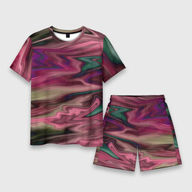 Мужской костюм с шортами 3D с принтом Абстрактный размытый узор в розово зеленых цветах в Новосибирске,  |  | abstract | abstract pattern | blur pattern | абстрактный узор | размытый узор | розовый