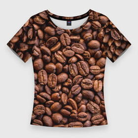 Женская футболка 3D Slim с принтом Зерна жареного кофе в Новосибирске,  |  | coffee | кофе | кофейные зерна | текстура