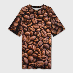 Платье-футболка 3D с принтом Зерна жареного кофе в Новосибирске,  |  | coffee | кофе | кофейные зерна | текстура