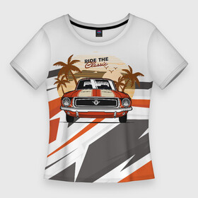 Женская футболка 3D Slim с принтом Ретро авто и пальмы в Новосибирске,  |  | Тематика изображения на принте: автомобиль | лето | машина | пальмы | ретро | ретро авто