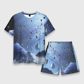 Мужской костюм с шортами 3D с принтом Космический пейзаж с ледяными скалами в Новосибирске,  |  | ice | planet | rock | space | stones | камни | космос | лёд | планета | скала