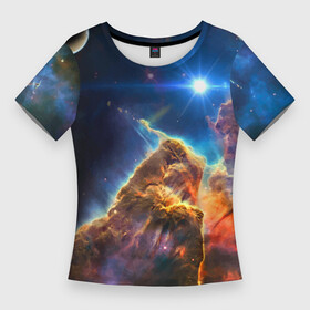 Женская футболка 3D Slim с принтом Бесконечное космическое пространство в Новосибирске,  |  | Тематика изображения на принте: cosmos | neon | planet | space | star | звезда | космос | неон | планета | пространство
