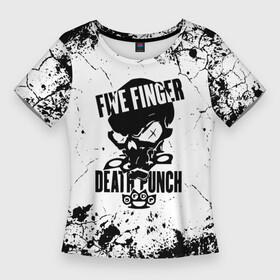 Женская футболка 3D Slim с принтом Five Finger Death Punch  мелкие трещины в Новосибирске,  |  | 5fdp | 5фдп | five finger death punch | metal | music | skeleton | sounds | метал | музыка | рок | череп