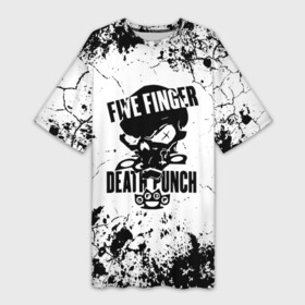 Платье-футболка 3D с принтом Five Finger Death Punch  мелкие трещины в Новосибирске,  |  | 5fdp | 5фдп | five finger death punch | metal | music | skeleton | sounds | метал | музыка | рок | череп