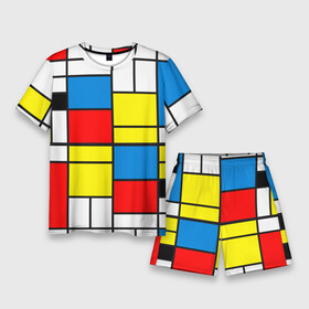 Мужской костюм с шортами 3D с принтом Texture of squares rectangles в Новосибирске,  |  | abstraction | black | lines | neoplasticism | rectangles | red | squares | white | абстракция | белый | желтый | квадраты | композиция | красный | красочный | линии | минимализм | неопластицизм | прямоугольники | ретро | синий