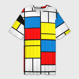 Платье-футболка 3D с принтом Texture of squares rectangles в Новосибирске,  |  | abstraction | black | lines | neoplasticism | rectangles | red | squares | white | абстракция | белый | желтый | квадраты | композиция | красный | красочный | линии | минимализм | неопластицизм | прямоугольники | ретро | синий