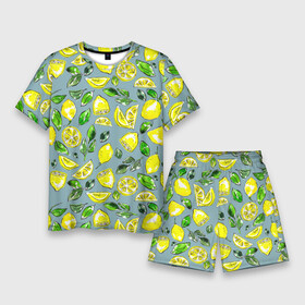 Мужской костюм с шортами 3D с принтом Порезанные лимоны  паттерн в Новосибирске,  |  | greensoul | lemon | lemons | yellow lemons | желтые лимоны | желтые фрукты | желтый лимон | лимон | лимоны | рисунок лимонов | фрукт | фруктовая иллюстрация