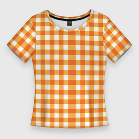 Женская футболка 3D Slim с принтом Бело оранжевые квадратики в Новосибирске,  |  | абстрактные | классика | классические | нейтральные | спокойные | узор | узоры